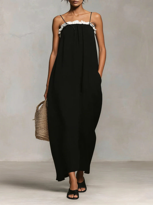 Mirelle™ | Robe Maxi avec Blocs de Couleurs et Bretelles Spaghetti