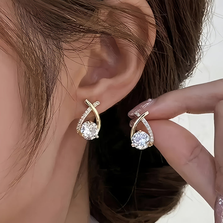 Gold Cross & Zirconia Earrings
