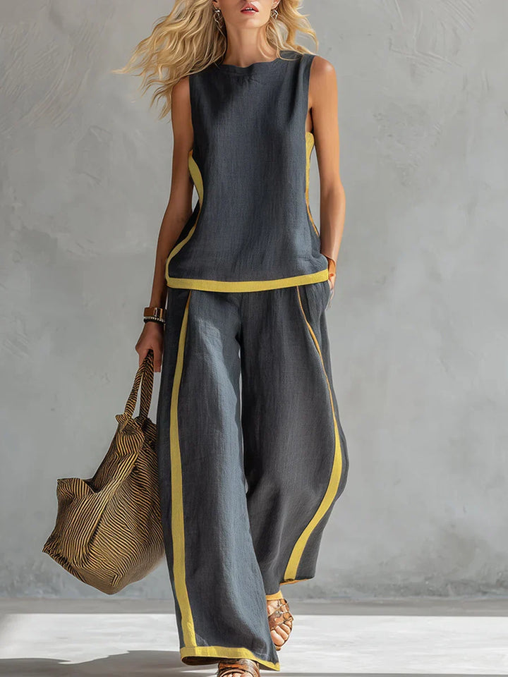 Marguerite | Ensemble gilet et pantalon chic-décontracté aux finitions bicolores
