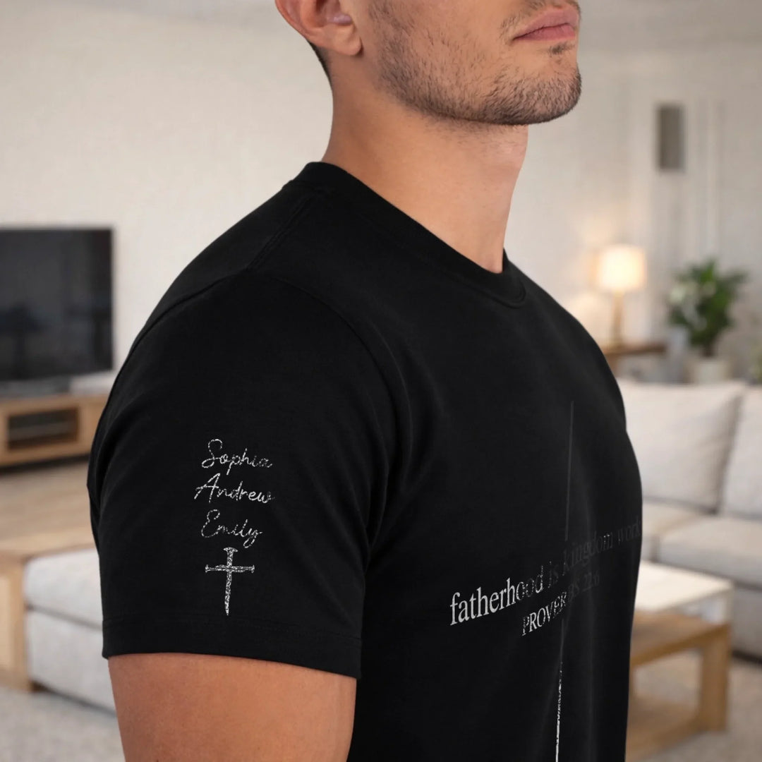 Custom Unisex T-Shirt With Design On Sleeve - Personalized Father's Day Birthday Gifts For Dad, Grandpa - My First Hero, My Forever Hero