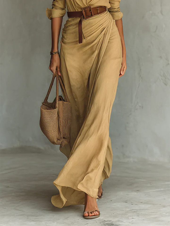 Camille™ | Robe maxi avec col et ceinture à la taille