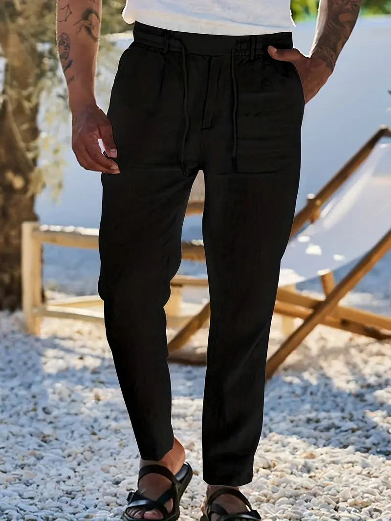NICHOLS | Wide-Leg Linen Trousers with Drawstring