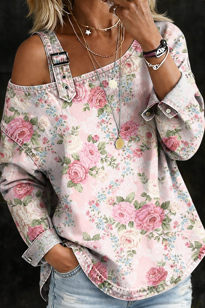 Brooklyn | Robe en denim à col fleuri