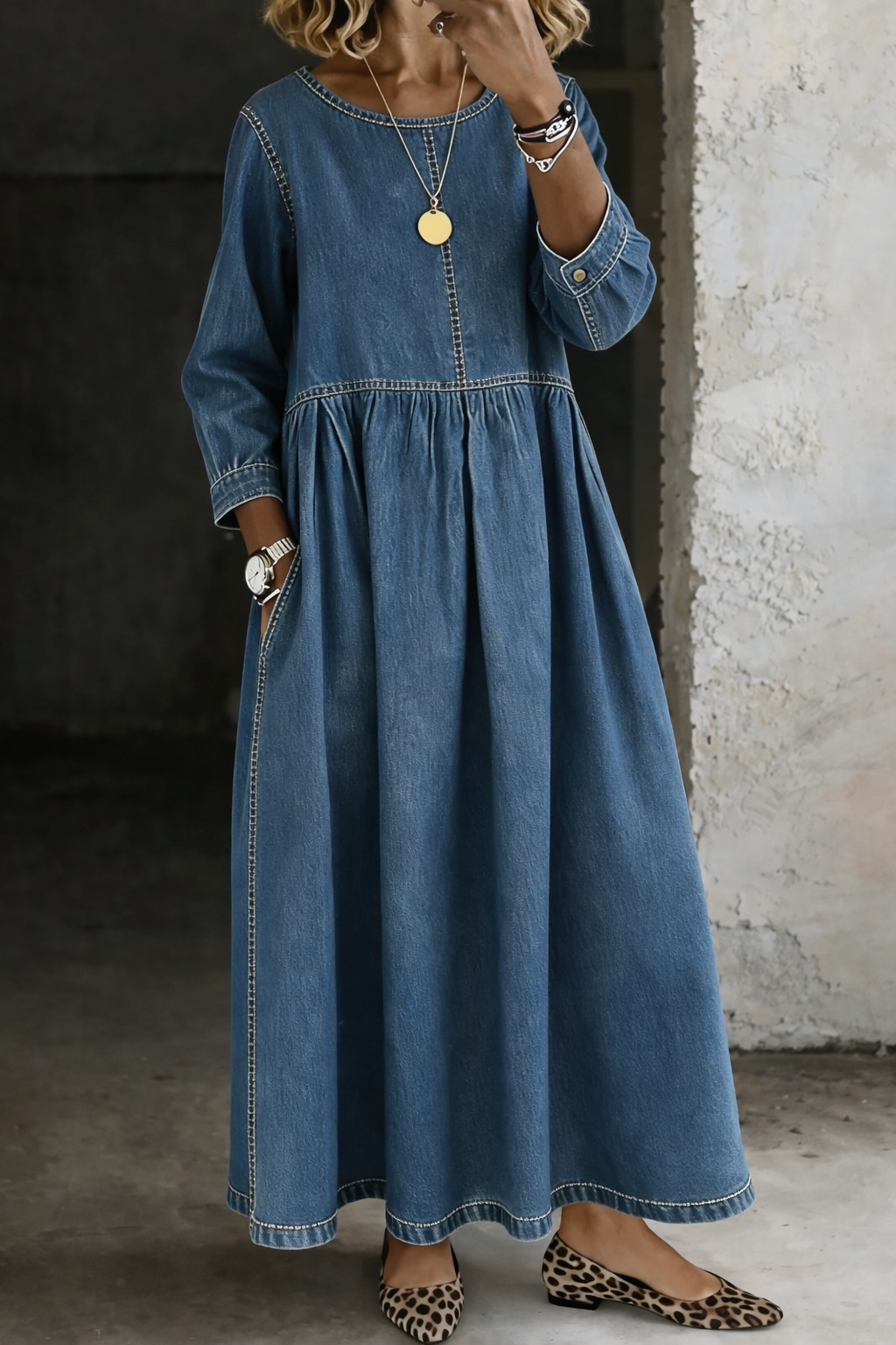 Melissa | Robe en denim manches longues col rond