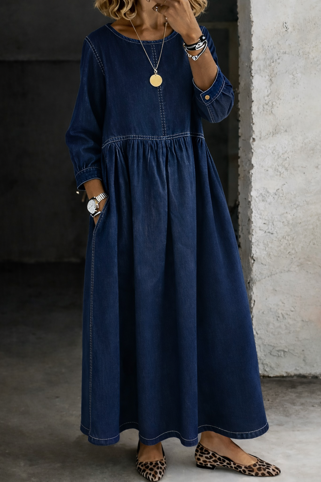 Melissa | Robe en denim manches longues col rond