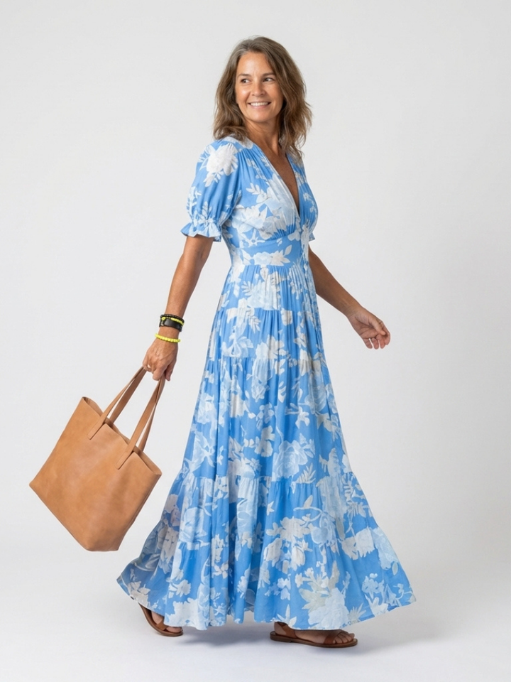 Lone | Short Sleeve V Neck Floral Midi Dress