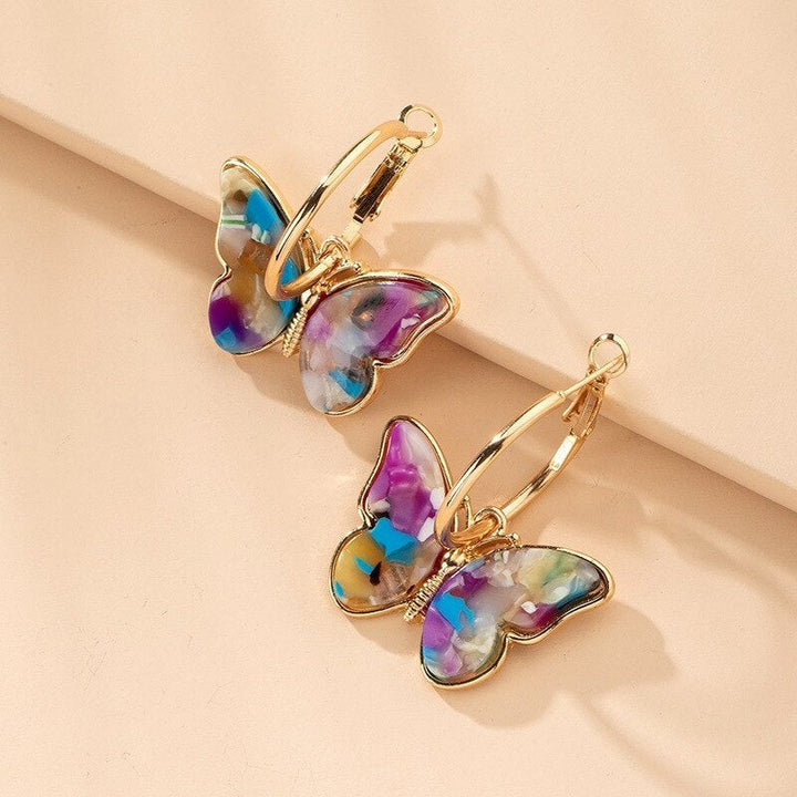 Cressida | Gold Hoop Earrings with Multicolor Butterflies