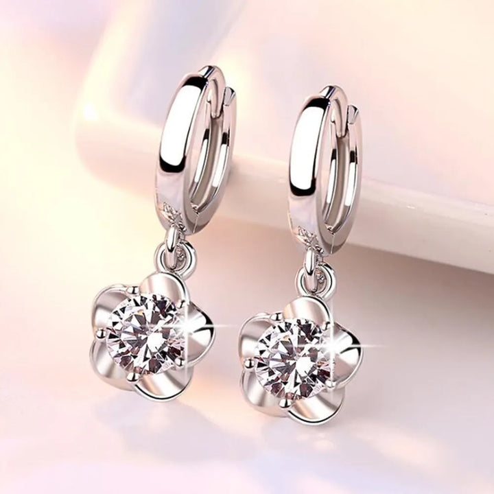Silver Earrings with Purple & White Zirconia