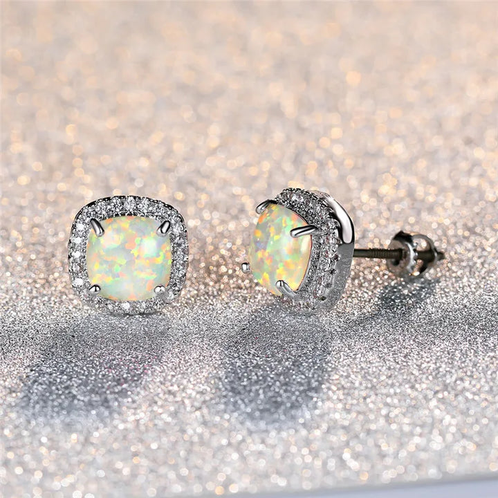 Elegant Silver Earrings with White Fire Opal