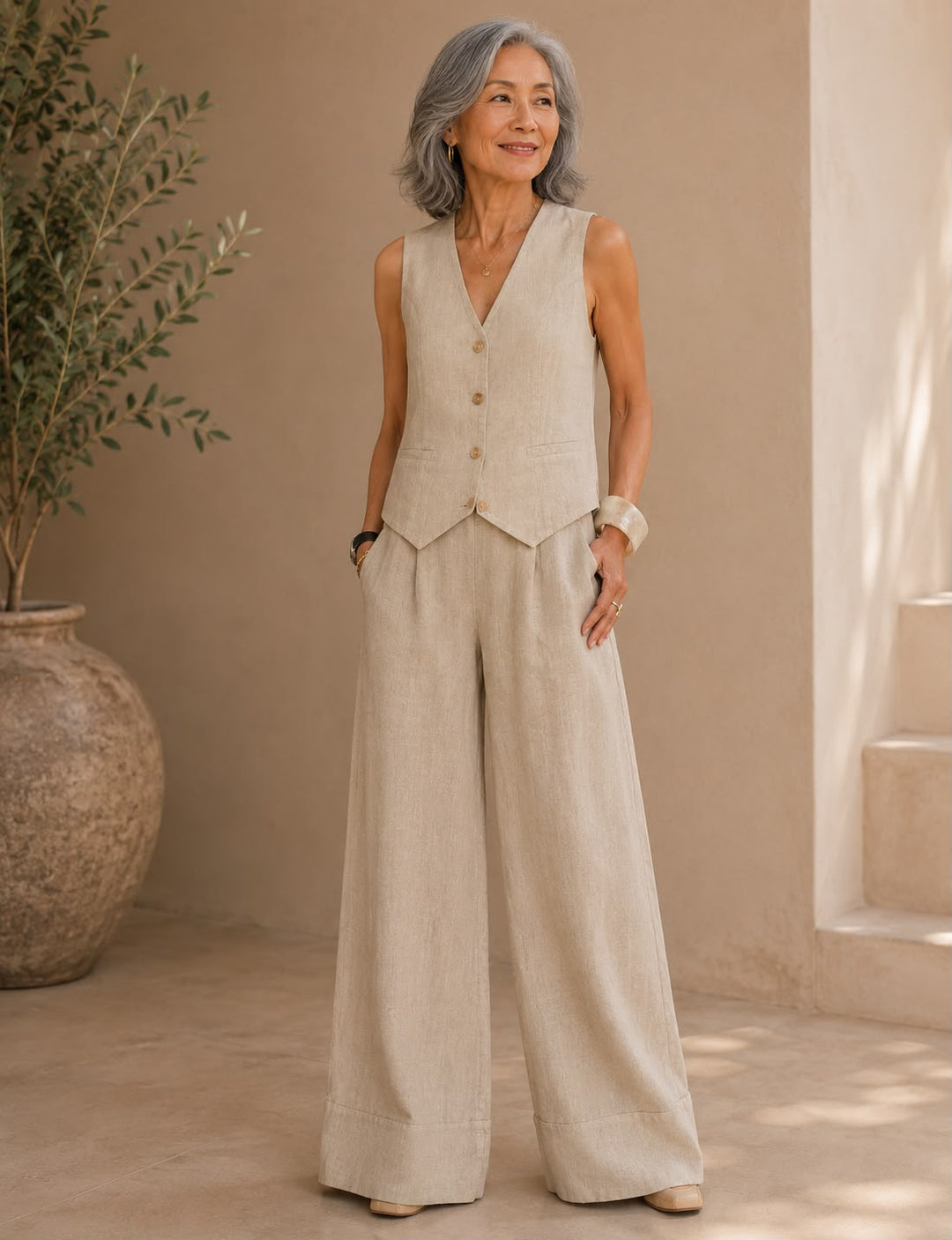 Aira - Ensemble Gilet Boutonné & Pantalon Large