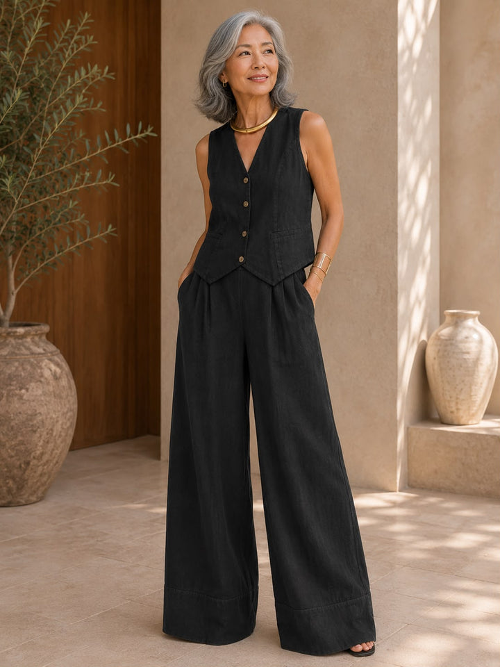 Aira - Ensemble Gilet Boutonné & Pantalon Large