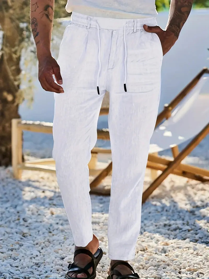 NICHOLS | Wide-Leg Linen Trousers with Drawstring
