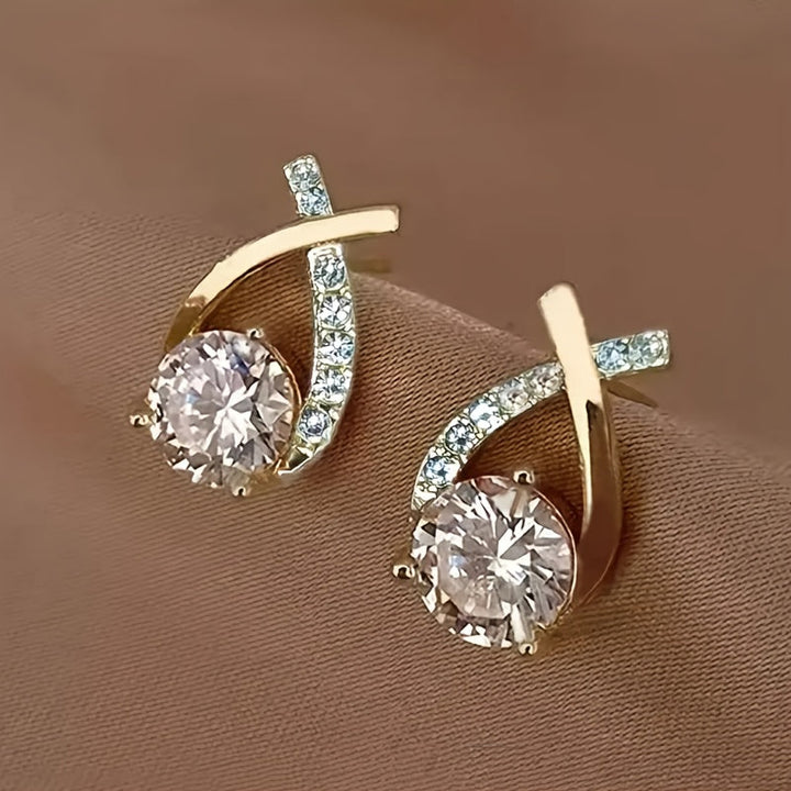 Gold Cross & Zirconia Earrings