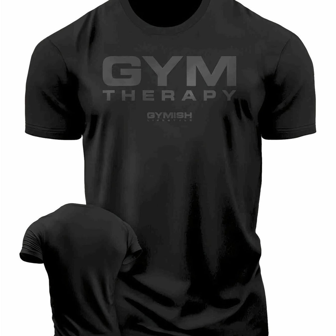 Heren T-shirt, GYM THERAPY Motivatiepatroon Heat Transfer Print - Unisex Fun Tee, Ronde Hals Korte Mouw, 100% Polyester Knit Stof, Lichte Stretch Ademend Casual Kleding voor Alle Seizoenen