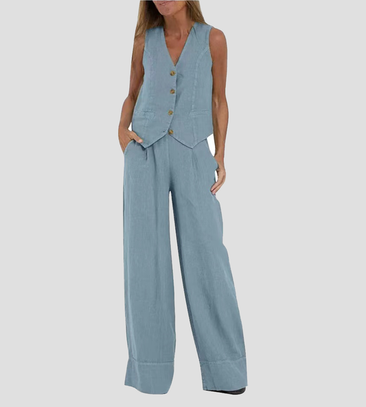 Aira - Ensemble Gilet Boutonné & Pantalon Large