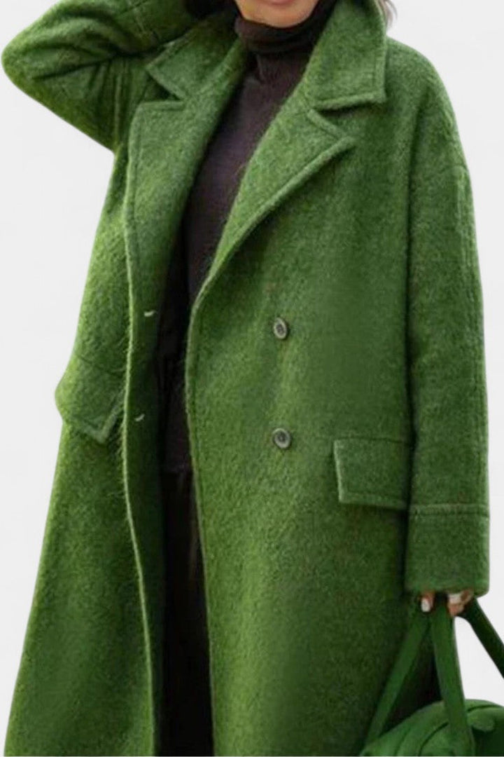 Camile Long Oversized Double-Breasted Coat with Notched Collar