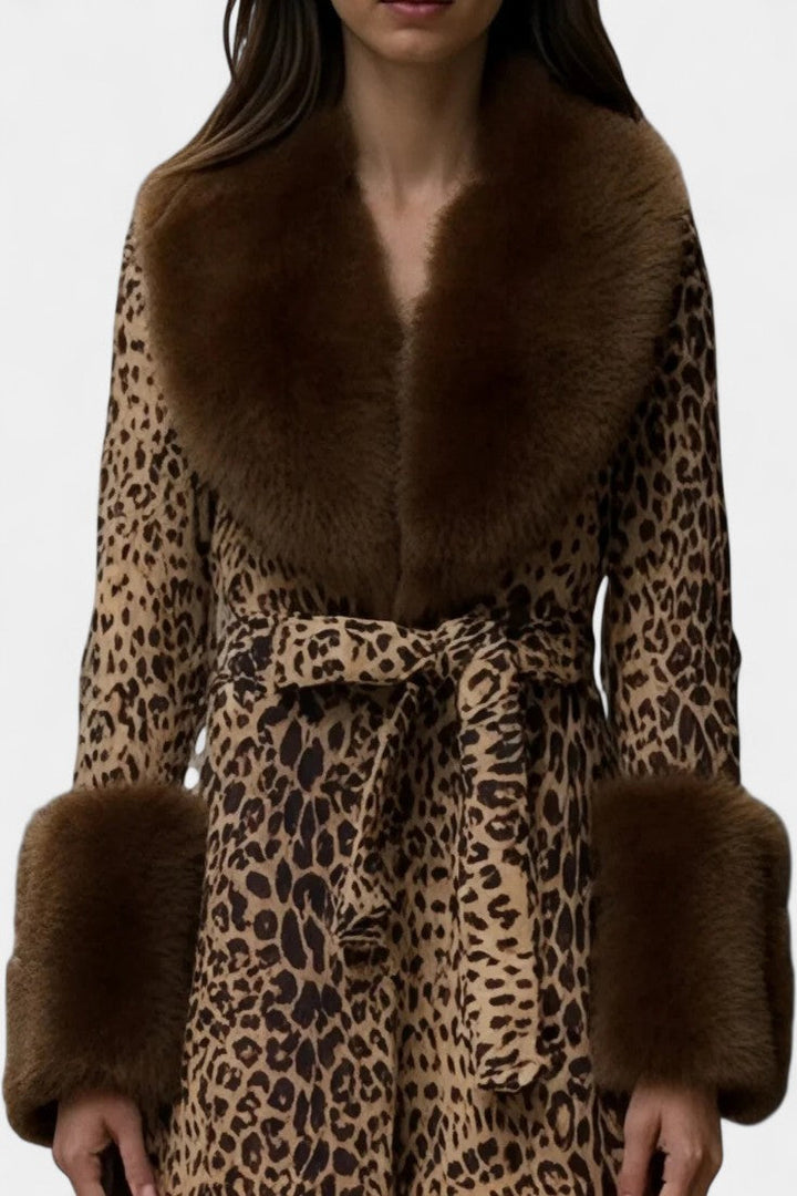 Marguerite Leopard Print Plush Coat with Relaxed Fit