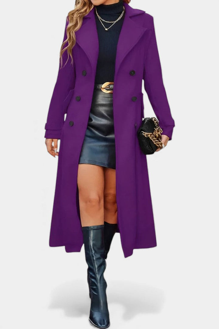 Naissa Long Notched Lapel Double-Breasted Coat