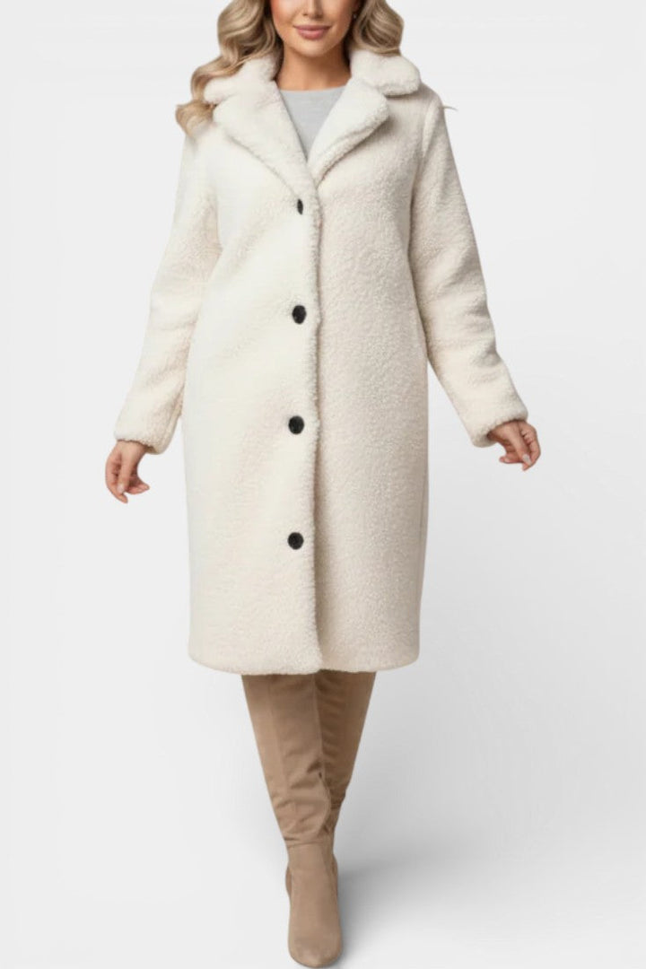 Verdeline Teddy Long Oversized Coat with Notched Collar
